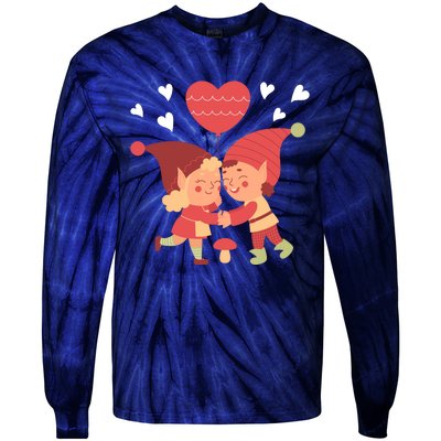 Gnomes In Love Holding Onto A Heart Balloon Happy Valentines Day Tie-Dye Long Sleeve Shirt