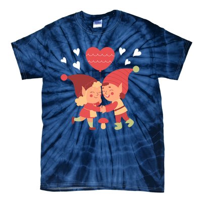 Gnomes In Love Holding Onto A Heart Balloon Happy Valentines Day Tie-Dye T-Shirt