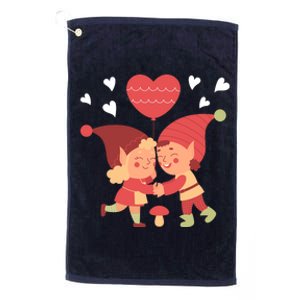 Gnomes In Love Holding Onto A Heart Balloon Happy Valentines Day Platinum Collection Golf Towel