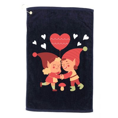 Gnomes In Love Holding Onto A Heart Balloon Happy Valentines Day Golf Towel