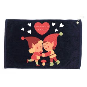 Gnomes In Love Holding Onto A Heart Balloon Happy Valentines Day Grommeted Golf Towel