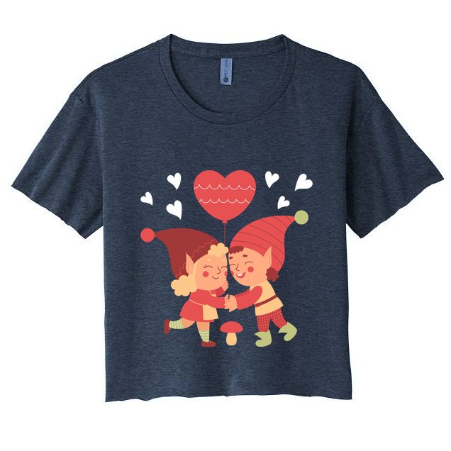 Gnomes In Love Holding Onto A Heart Balloon Happy Valentines Day Crop Top