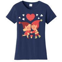 Gnomes In Love Holding Onto A Heart Balloon Happy Valentines Day Women's T-Shirt