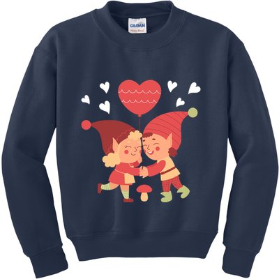 Gnomes In Love Holding Onto A Heart Balloon Happy Valentines Day Kids Sweatshirt