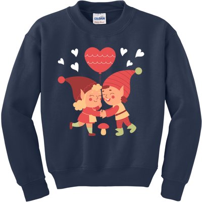 Gnomes In Love Holding Onto A Heart Balloon Happy Valentines Day Kids Sweatshirt