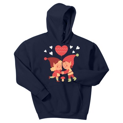 Gnomes In Love Holding Onto A Heart Balloon Happy Valentines Day Kids Hoodie