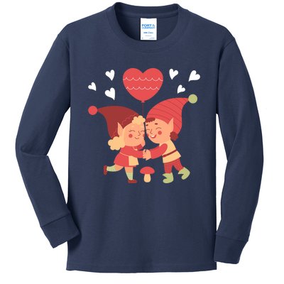 Gnomes In Love Holding Onto A Heart Balloon Happy Valentines Day Kids Long Sleeve Shirt