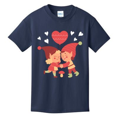 Gnomes In Love Holding Onto A Heart Balloon Happy Valentines Day Kids T-Shirt