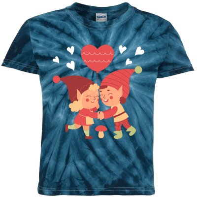 Gnomes In Love Holding Onto A Heart Balloon Happy Valentines Day Kids Tie-Dye T-Shirt