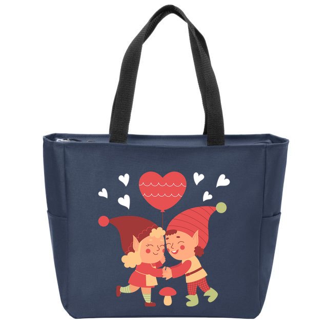Gnomes In Love Holding Onto A Heart Balloon Happy Valentines Day Zip Tote Bag