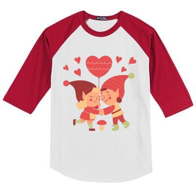 Gnomes In Love Holding Onto A Heart Balloon Happy Valentines Day Kids Colorblock Raglan Jersey