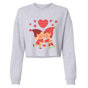 Gnomes In Love Holding Onto A Heart Balloon Happy Valentines Day Cropped Pullover Crew