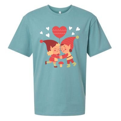 Gnomes In Love Holding Onto A Heart Balloon Happy Valentines Day Sueded Cloud Jersey T-Shirt