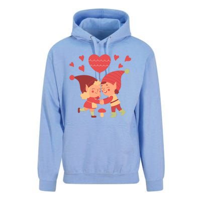 Gnomes In Love Holding Onto A Heart Balloon Happy Valentines Day Unisex Surf Hoodie