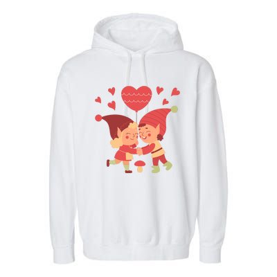 Gnomes In Love Holding Onto A Heart Balloon Happy Valentines Day Garment-Dyed Fleece Hoodie