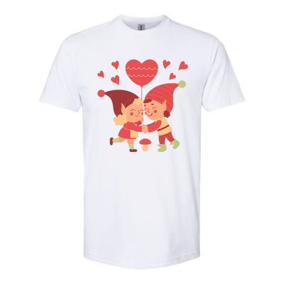 Gnomes In Love Holding Onto A Heart Balloon Happy Valentines Day Softstyle® CVC T-Shirt