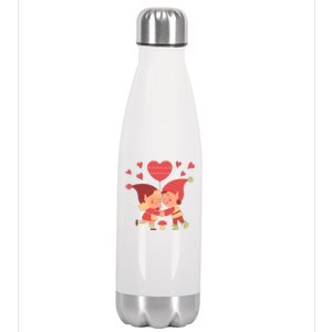 Gnomes In Love Holding Onto A Heart Balloon Happy Valentines Day Stainless Steel Insulated Water Bottle