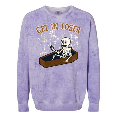 Get In Loser Funny Skeleton Halloween Colorblast Crewneck Sweatshirt