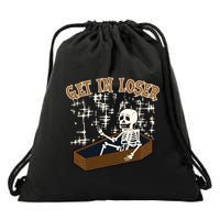 Get In Loser Funny Skeleton Halloween Drawstring Bag