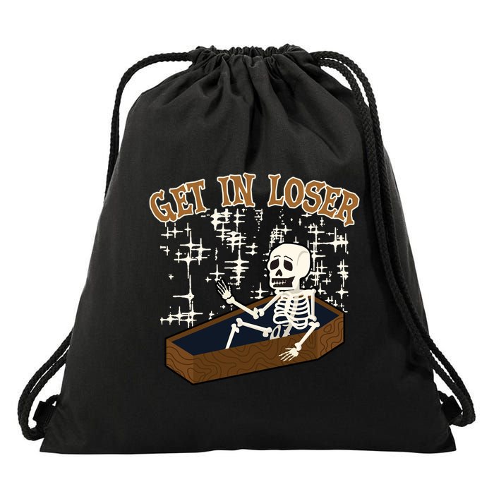 Get In Loser Funny Skeleton Halloween Drawstring Bag