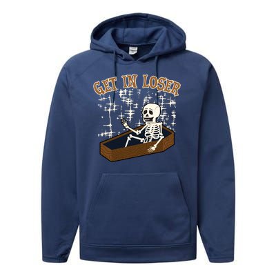 Get In Loser Funny Skeleton Halloween Performance Fleece Hoodie