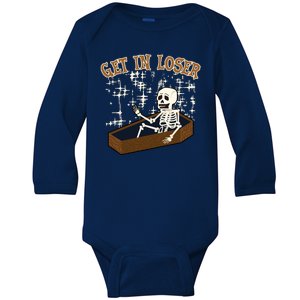 Get In Loser Funny Skeleton Halloween Baby Long Sleeve Bodysuit