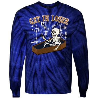 Get In Loser Funny Skeleton Halloween Tie-Dye Long Sleeve Shirt