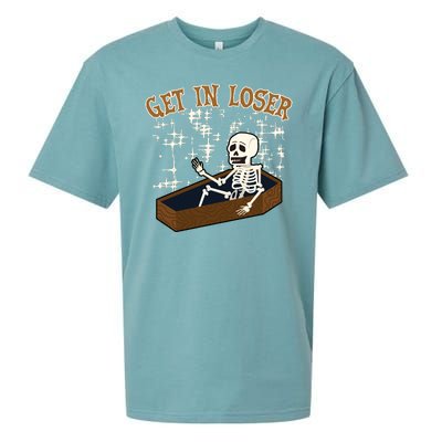 Get In Loser Funny Skeleton Halloween Sueded Cloud Jersey T-Shirt