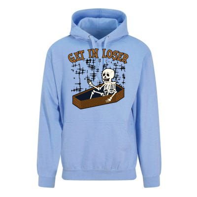 Get In Loser Funny Skeleton Halloween Unisex Surf Hoodie