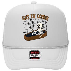 Get In Loser Funny Skeleton Halloween High Crown Mesh Back Trucker Hat