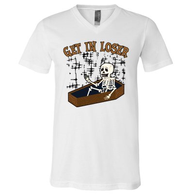 Get In Loser Funny Skeleton Halloween V-Neck T-Shirt