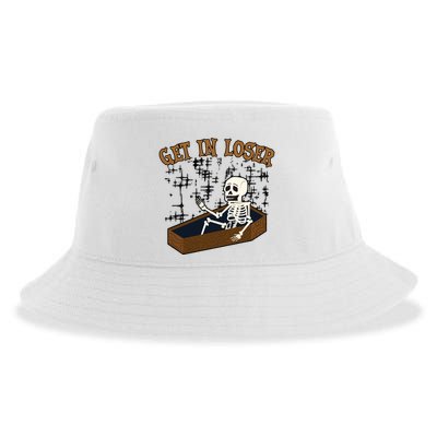 Get In Loser Funny Skeleton Halloween Sustainable Bucket Hat