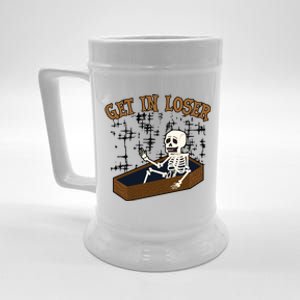 Get In Loser Funny Skeleton Halloween Beer Stein