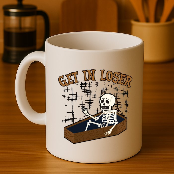 Get In Loser Funny Skeleton Halloween Mug