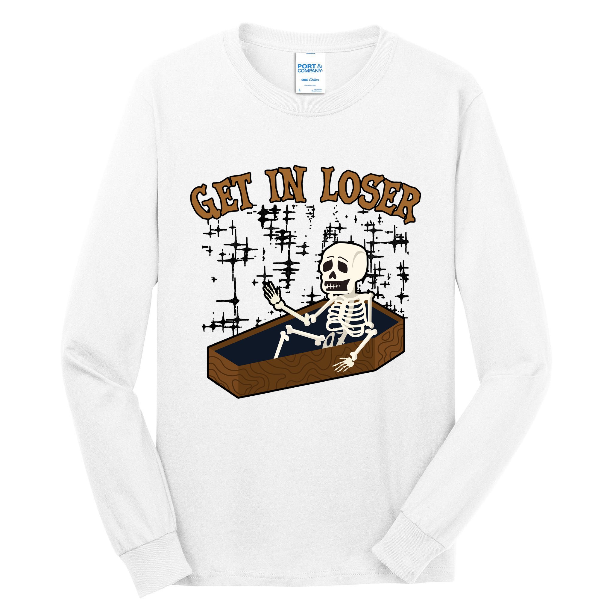 Get In Loser Funny Skeleton Halloween Tall Long Sleeve T-Shirt