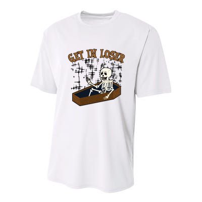 Get In Loser Funny Skeleton Halloween Youth Performance Sprint T-Shirt