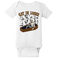 Get In Loser Funny Skeleton Halloween Baby Bodysuit