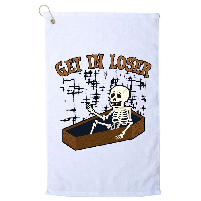 Get In Loser Funny Skeleton Halloween Golf Towel