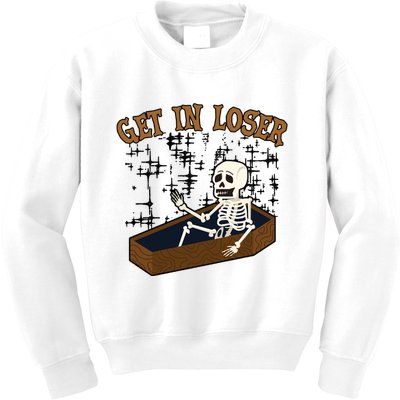 Get In Loser Funny Skeleton Halloween Kids Sweatshirt