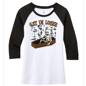 Get In Loser Funny Skeleton Halloween Women's Tri-Blend 3/4-Sleeve Raglan Shirt