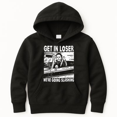 Get In Loser We're Going Slashing Horror Character Halloween Kids Hoodie