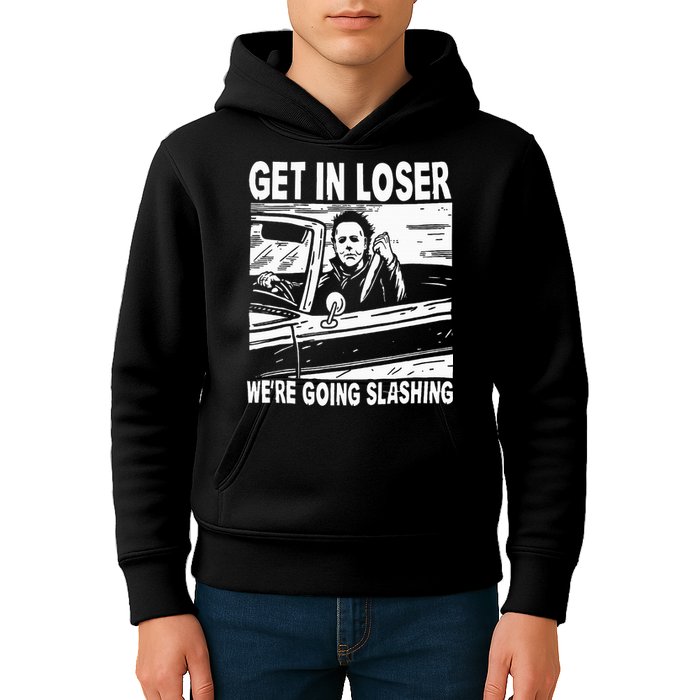 Get In Loser We're Going Slashing Horror Character Halloween Kids Hoodie