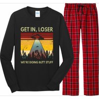 Get In Loser Were Doing Butt Stuff UFO Alien Abduction Vintage Long Sleeve Pajama Set