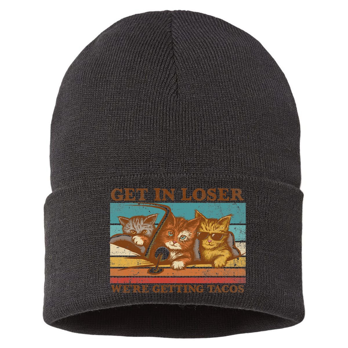 Get In Loser We're Getting Tacos Cats Sustainable Knit Beanie