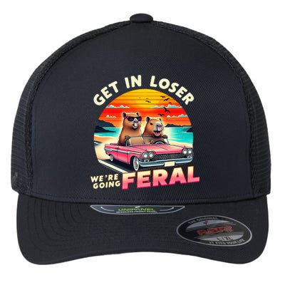 Get In Loser Were Going Feral Capybara Lovers Flexfit Unipanel Trucker Cap