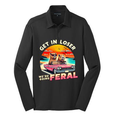 Get In Loser Were Going Feral Capybara Lovers Silk Touch Performance Long Sleeve Polo