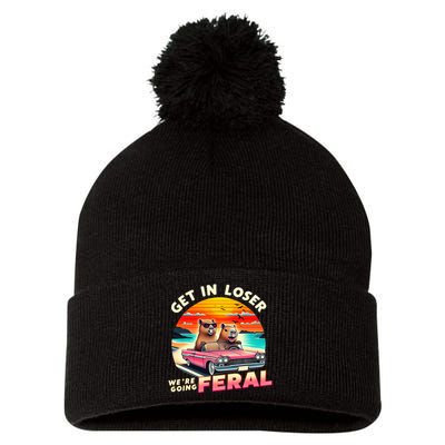 Get In Loser Were Going Feral Capybara Lovers Pom Pom 12in Knit Beanie