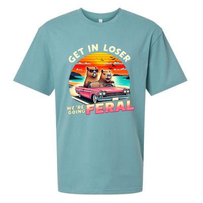 Get In Loser Were Going Feral Capybara Lovers Sueded Cloud Jersey T-Shirt