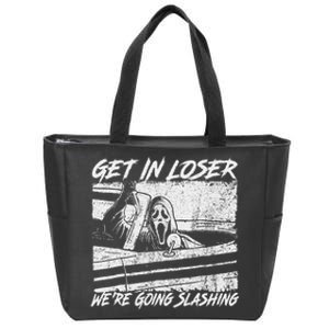 Get In Loser WeRe Going Slashing Horror Halloween Character Zip Tote Bag