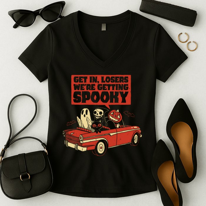 Get In Losers We're Getting Spooky Hallowen Women's V-Neck T-Shirt